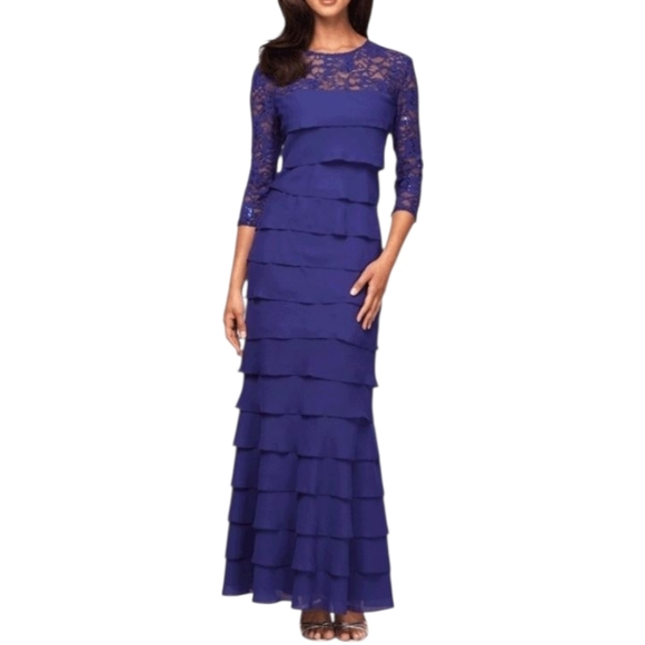 alex evenings tiered chiffon dress Alex Evenings Womens Black Tiered Chiffon